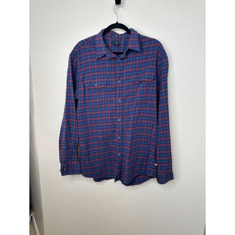 Dickies Mens Relaxed Fit Blue Red Plaid Flannel Button-Up L long sleeve collared